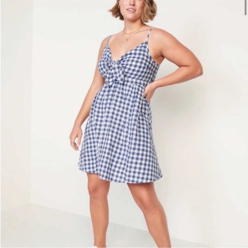 Old Navy Blue Gingham Tie Front Dress (Sz S)
